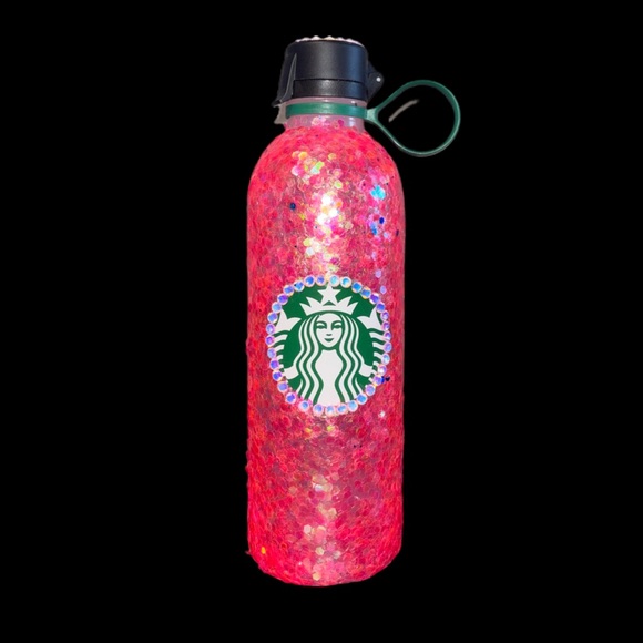 Custom Pink Iridescent Glitter & Luxe Crystals Starbucks Reusable Water Bottle - Picture 1 of 3